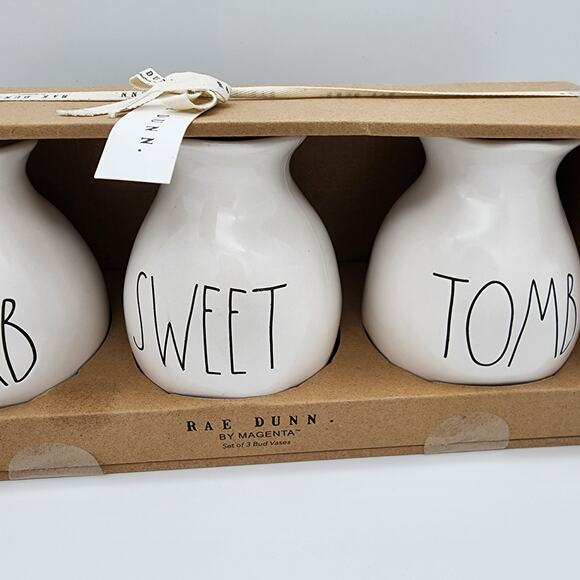 Rae Dunn Halloween Bud Vases 3 Piece Set Tomb Sweet Tomb Ivory Spooky Decor - Picture 3 of 9